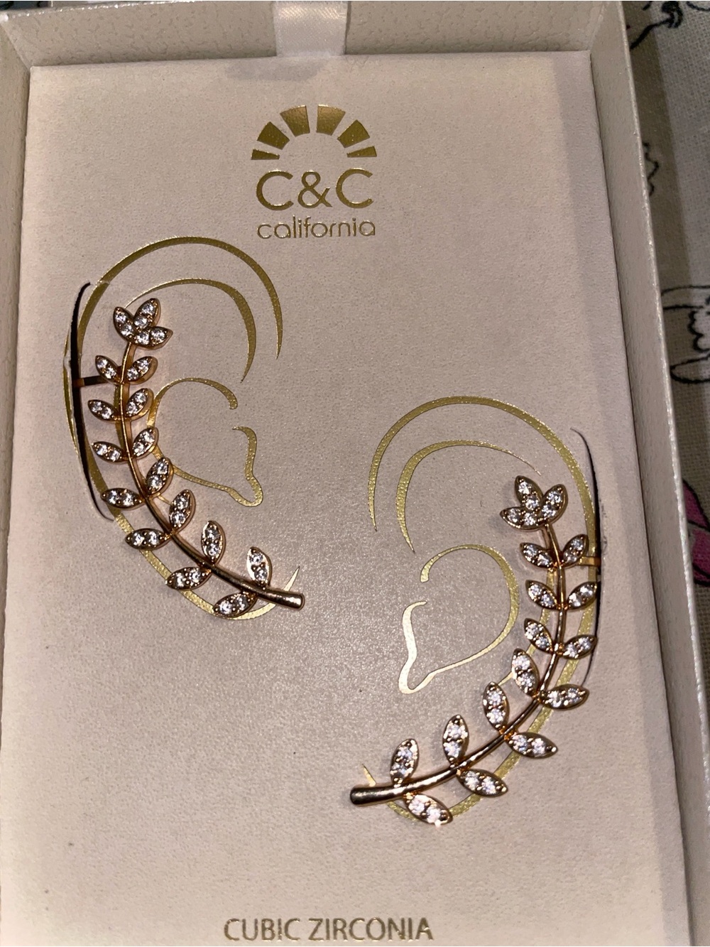 C&C California Gold Leaf Cubic Zirconia Ear Crawlers
